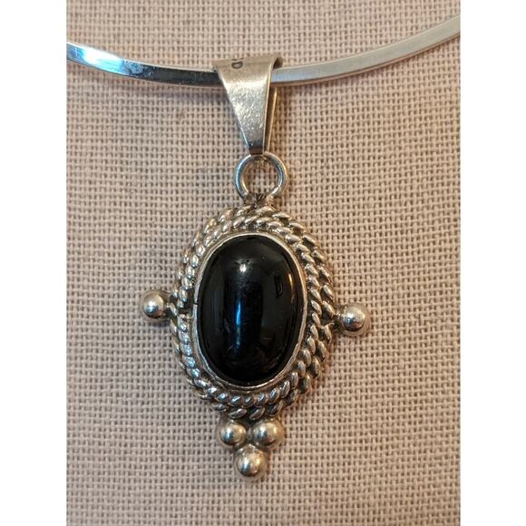 Vintage Handmade Mexico 925 Black Onyx Sterling Silver Hook Collar Necklace - Picture 2 of 8